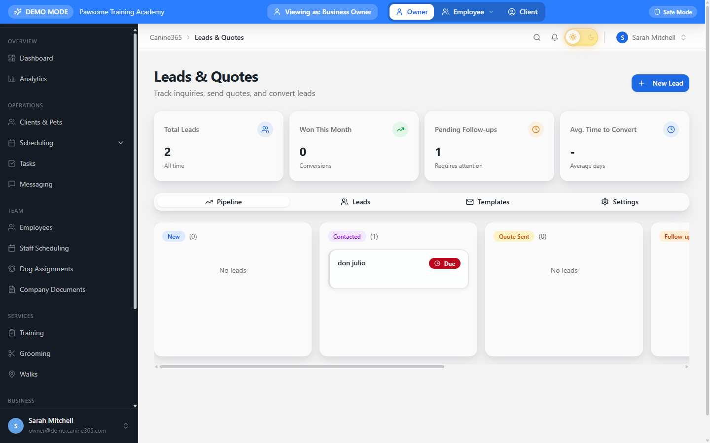 Leads & Lead Capture screenshot in Canine365