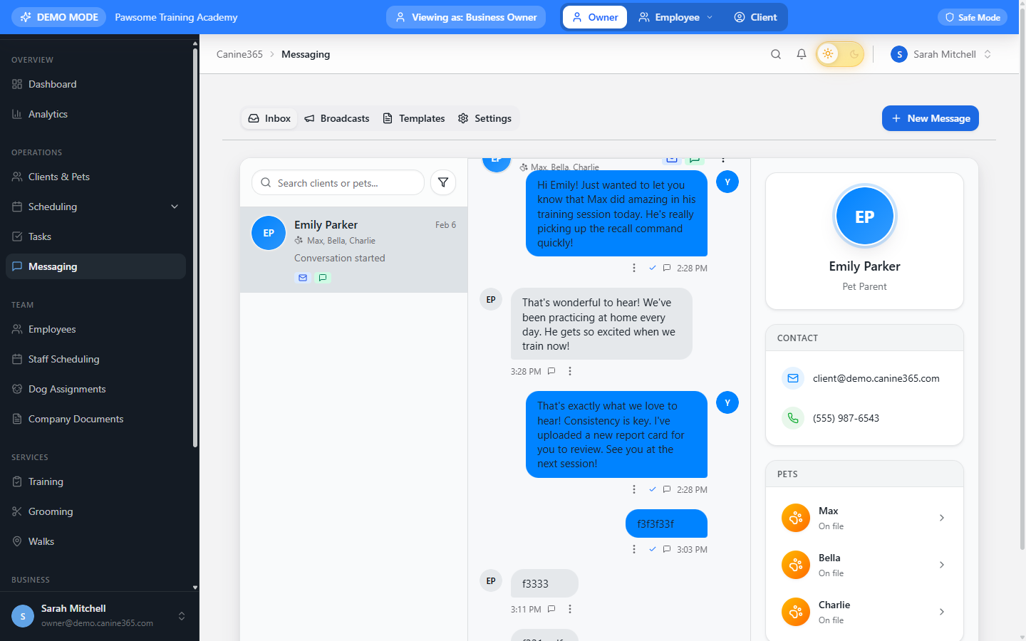 Messaging & Broadcasts screenshot in Canine365