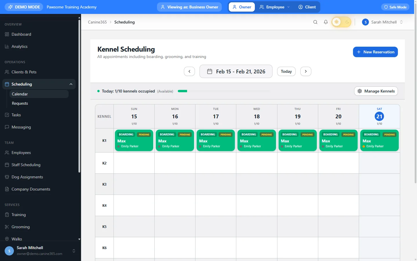 Dog Boarding Software That Connects Reservations and Records — Canine365 for boarders & kennels screenshot